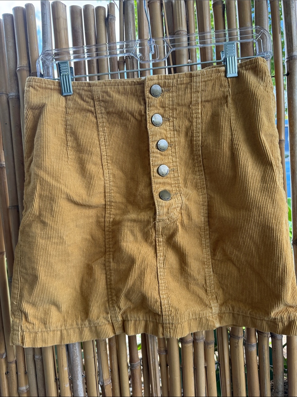 Billabong Corduroy Button-Front Mini Skirt in Mustard Gold